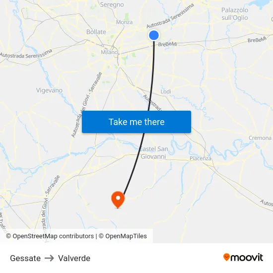 Gessate to Valverde map
