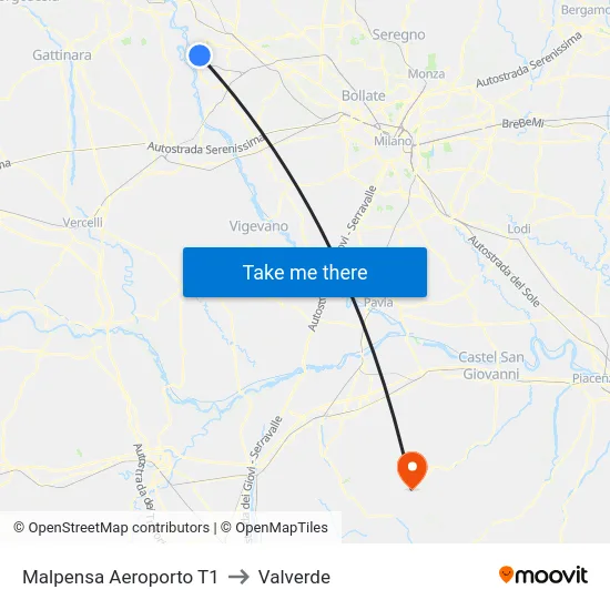 Malpensa Aeroporto T1 to Valverde map