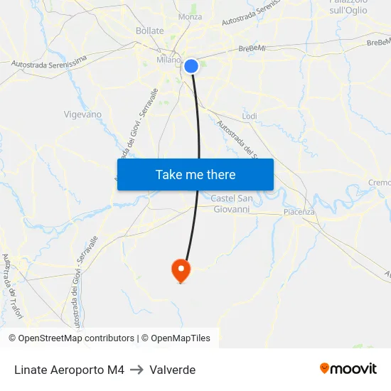 Linate Airport M4 to Valverde map