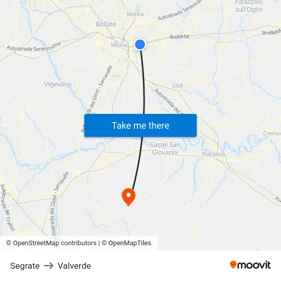 Segrate to Valverde map