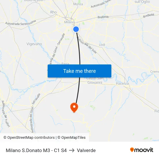 Milan San Donato M3 - C1 S4 to Valverde map