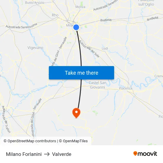 Milan Forlanini to Valverde map
