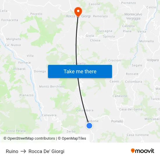 Ruino to Rocca De' Giorgi map