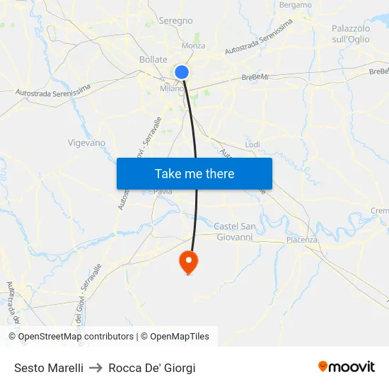 Sesto Marelli to Rocca De' Giorgi map