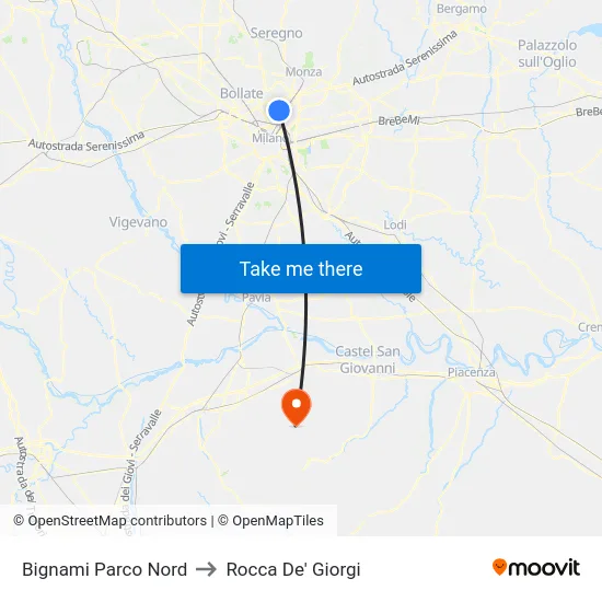 Bignami North Park to Rocca De' Giorgi map