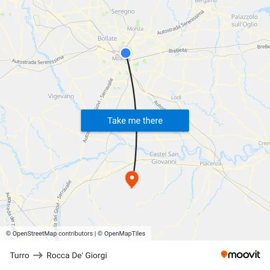 Turro to Rocca De' Giorgi map