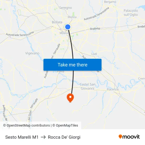 Sesto Marelli M1 to Rocca De' Giorgi map