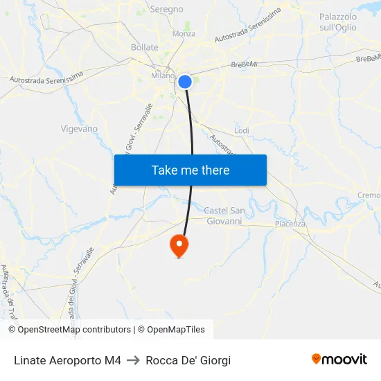 Linate Airport M4 to Rocca De' Giorgi map