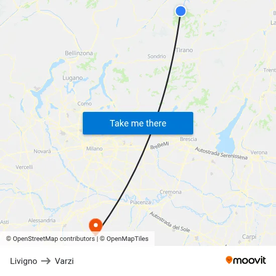 Livigno to Varzi map