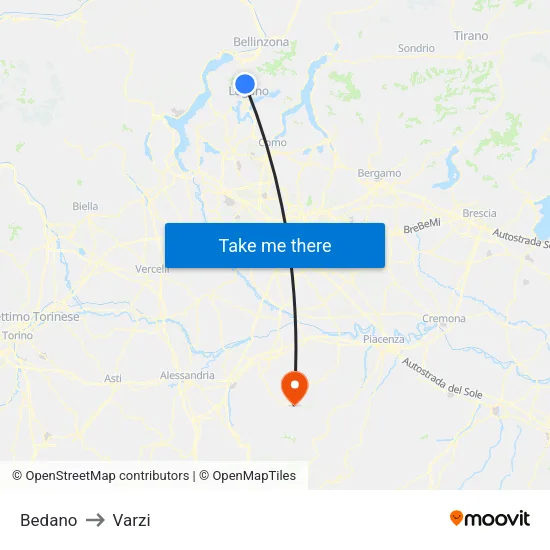 Bedano to Varzi map