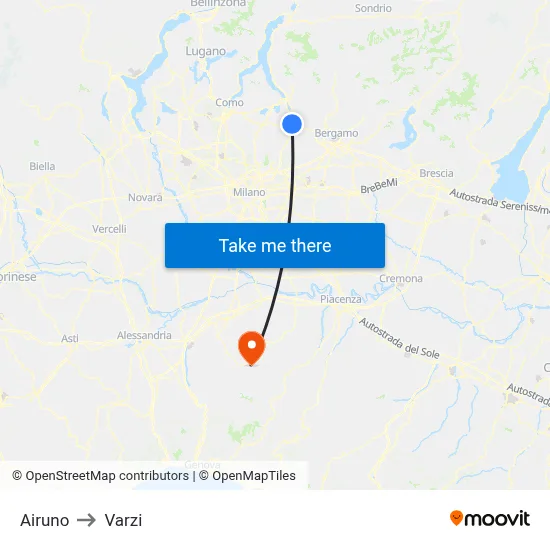 Airuno to Varzi map