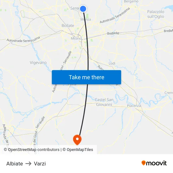 Albiate to Varzi map