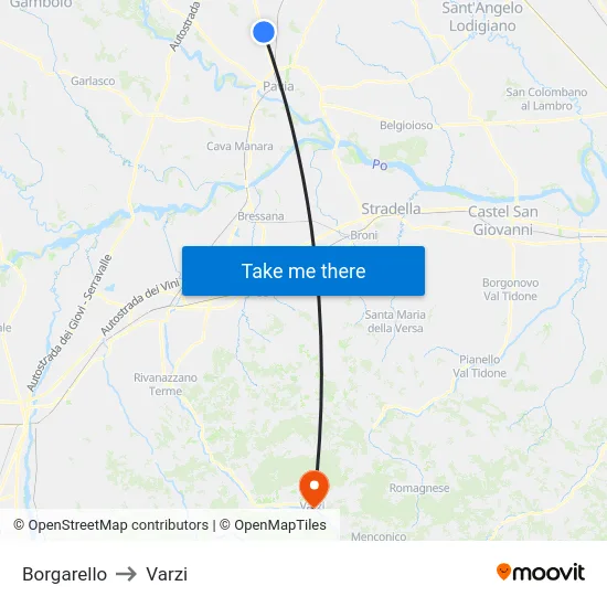 Borgarello to Varzi map