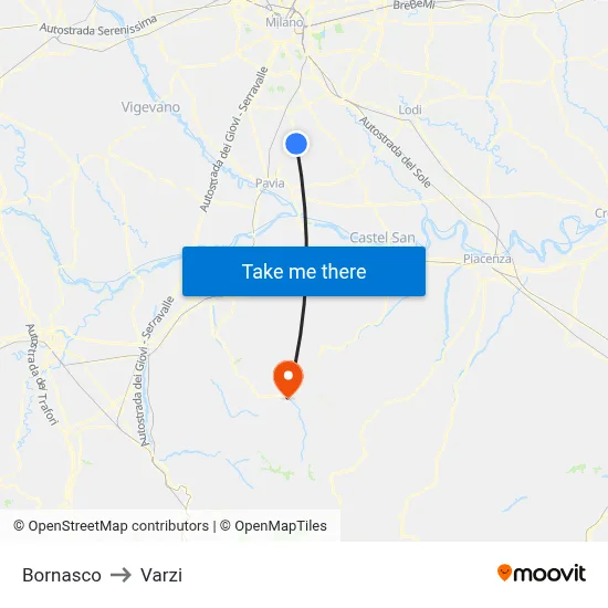 Bornasco to Varzi map