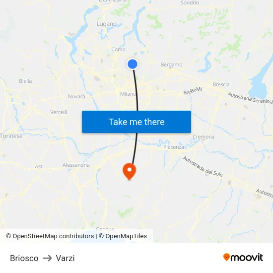 Briosco to Varzi map