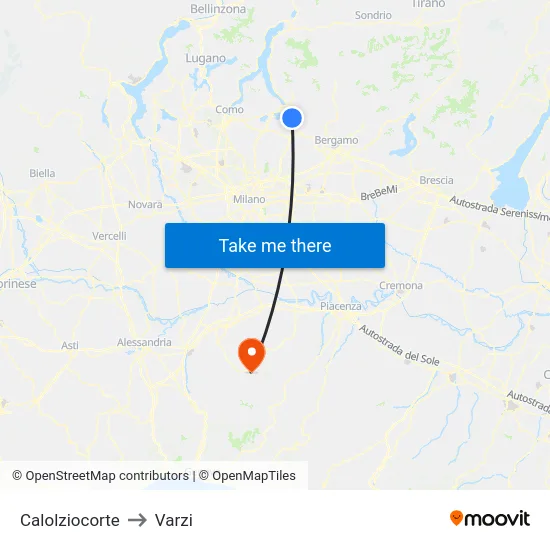 Calolziocorte to Varzi map