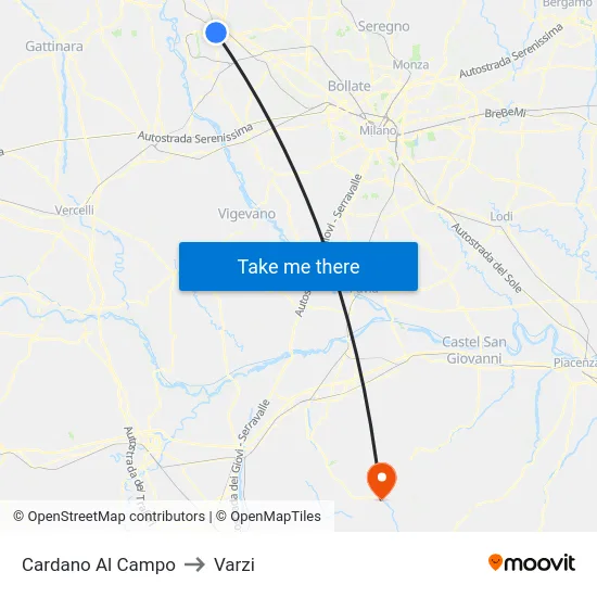 Cardano Al Campo to Varzi map