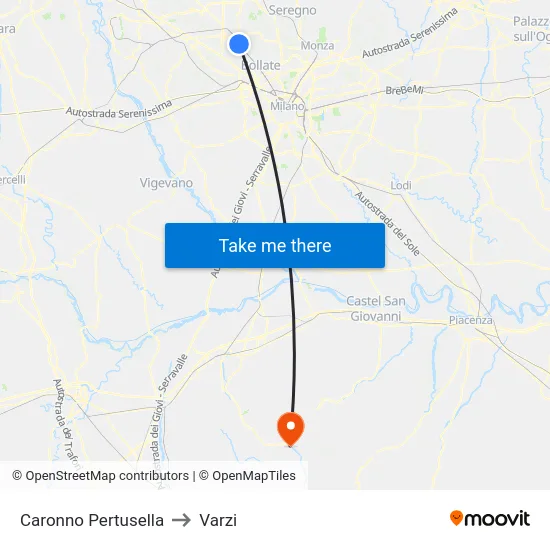 Caronno Pertusella to Varzi map