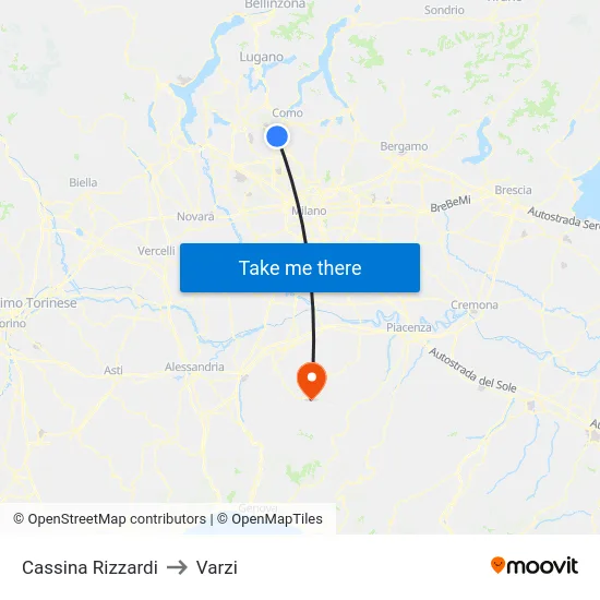 Cassina Rizzardi to Varzi map