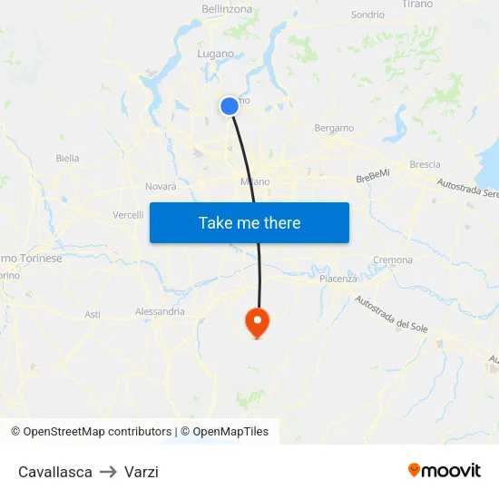 Cavallasca to Varzi map