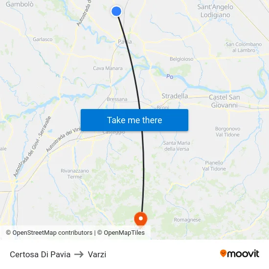 Certosa Di Pavia to Varzi map