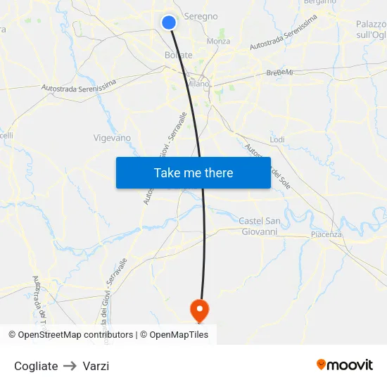 Cogliate to Varzi map