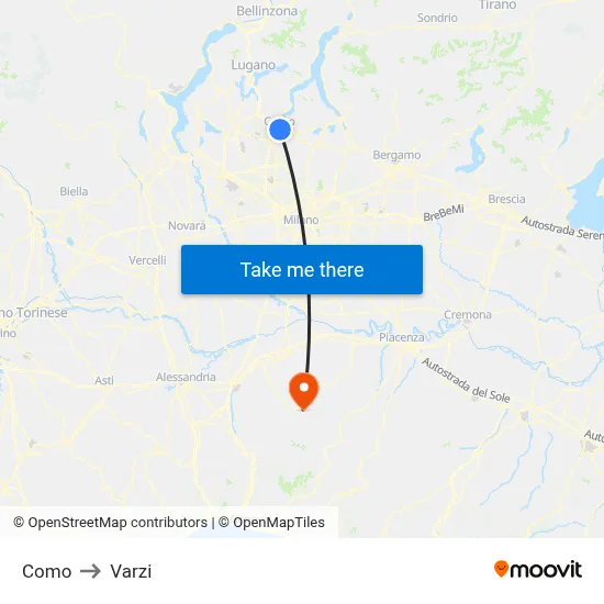 Como to Varzi map