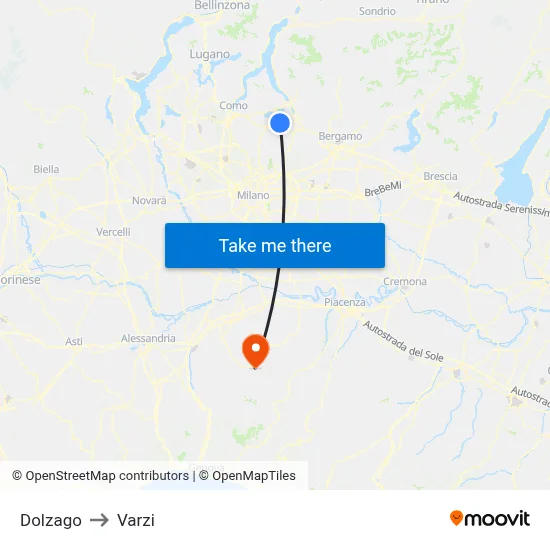 Dolzago to Varzi map
