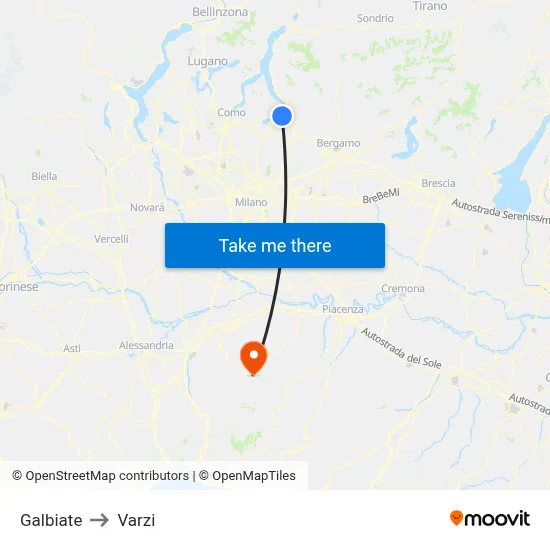Galbiate to Varzi map