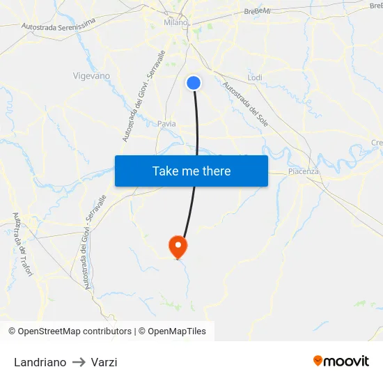 Landriano to Varzi map