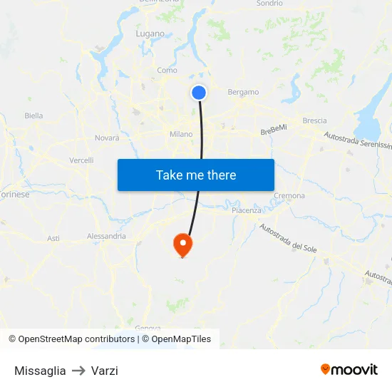Missaglia to Varzi map