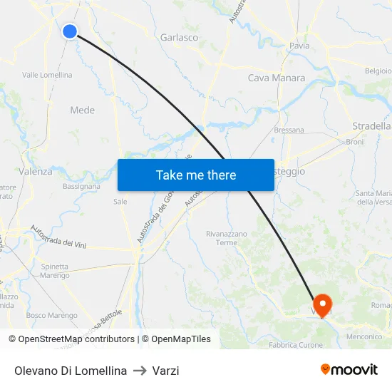 Olevano Di Lomellina to Varzi map