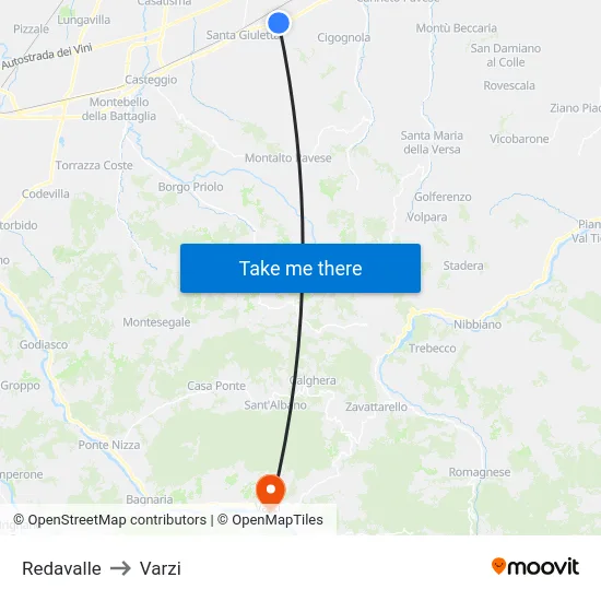 Redavalle to Varzi map