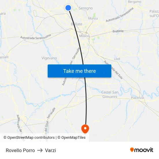 Rovello Porro to Varzi map