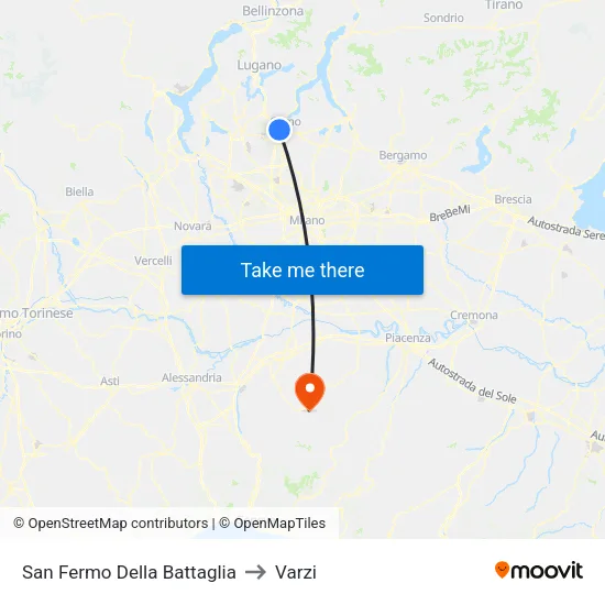 San Fermo Della Battaglia to Varzi map