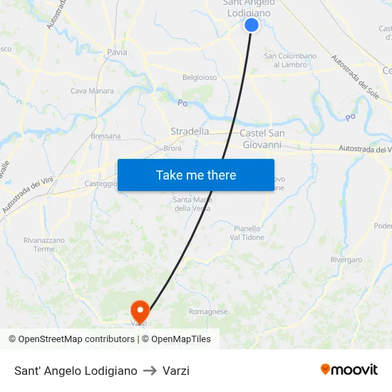Sant' Angelo Lodigiano to Varzi map