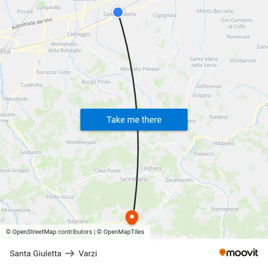 Santa Giuletta to Varzi map