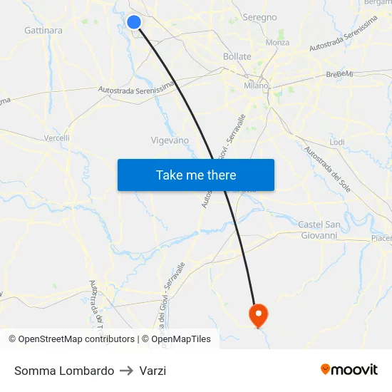 Somma Lombardo to Varzi map