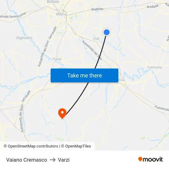 Vaiano Cremasco to Varzi map