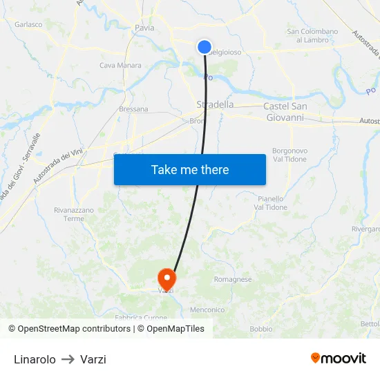 Linarolo to Varzi map