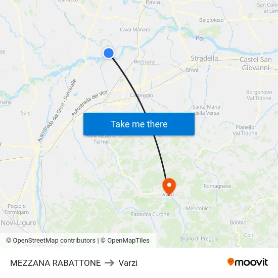 Mezzana Rabattone to Varzi map
