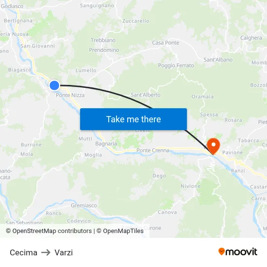Cecima to Varzi map