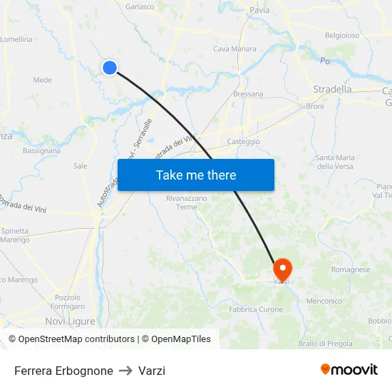 Ferrera Erbognone to Varzi map