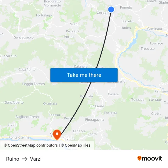 Ruino to Varzi map