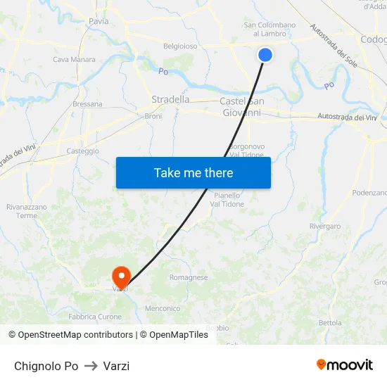 Chignolo Po to Varzi map