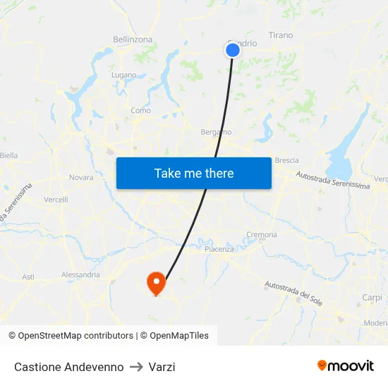 Castione Andevenno to Varzi map