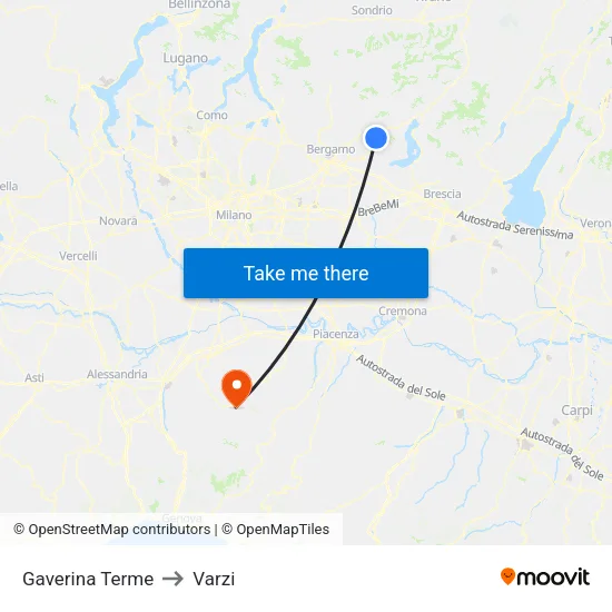Gaverina Terme to Varzi map