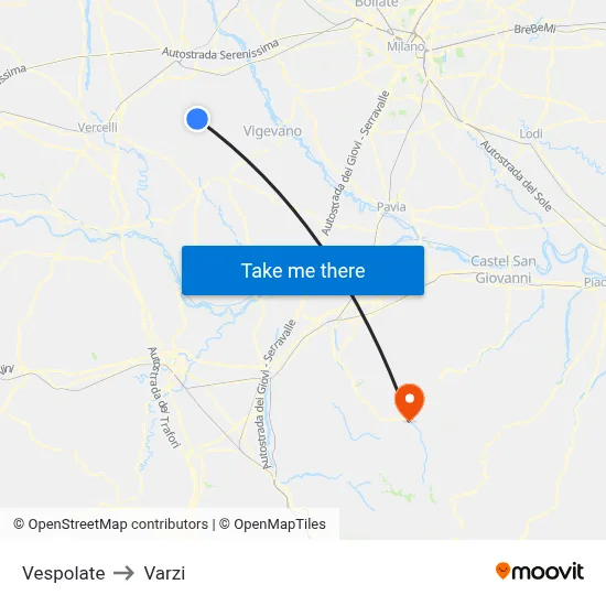 Vespolate to Varzi map