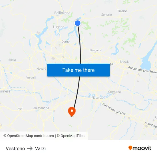Vestreno to Varzi map