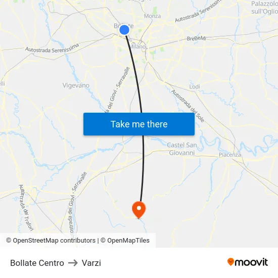 Bollate Centro to Varzi map